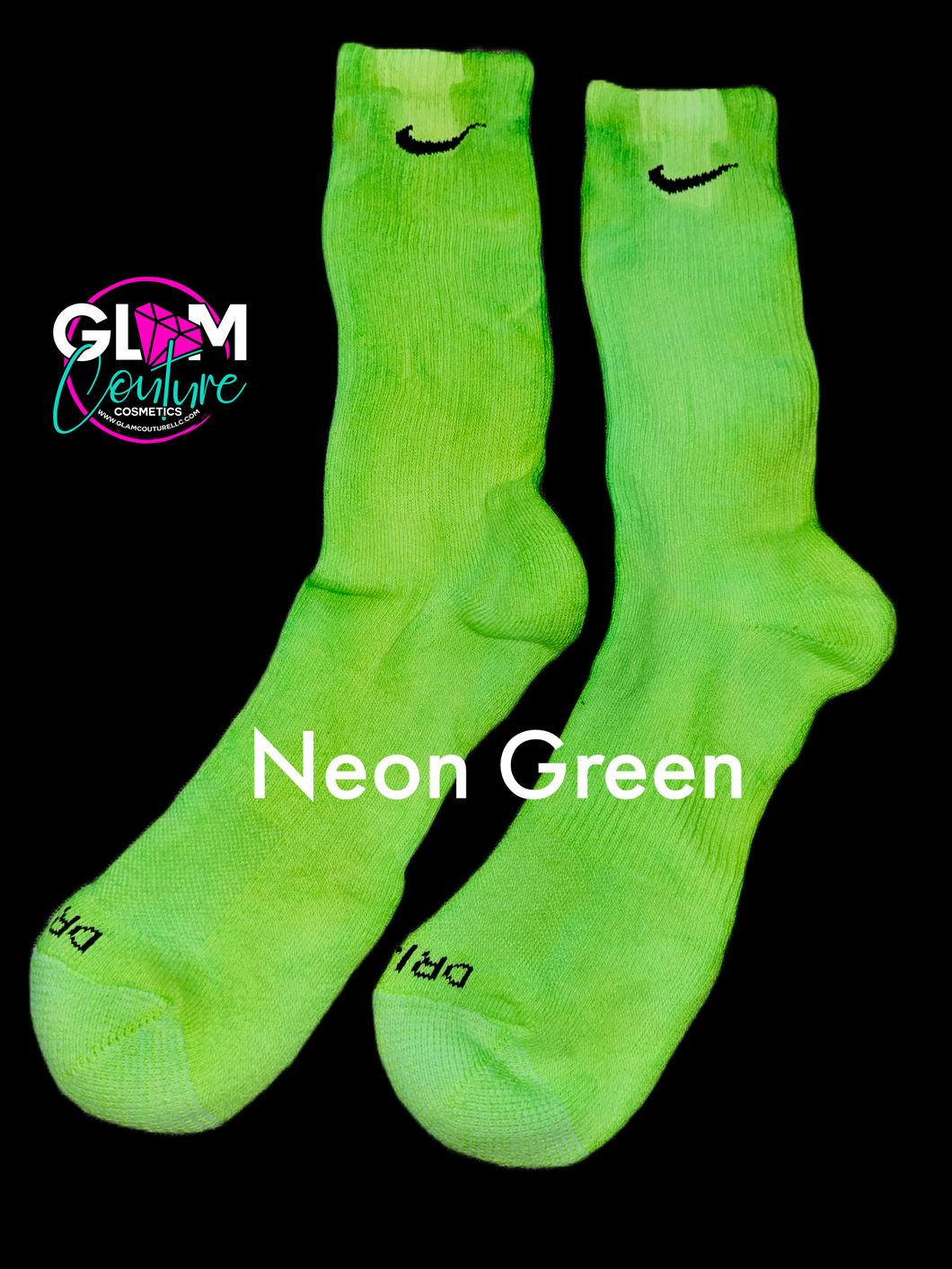 Glam (Inspired) Merch™ - Neon Green Tie-Dye Nike Socks