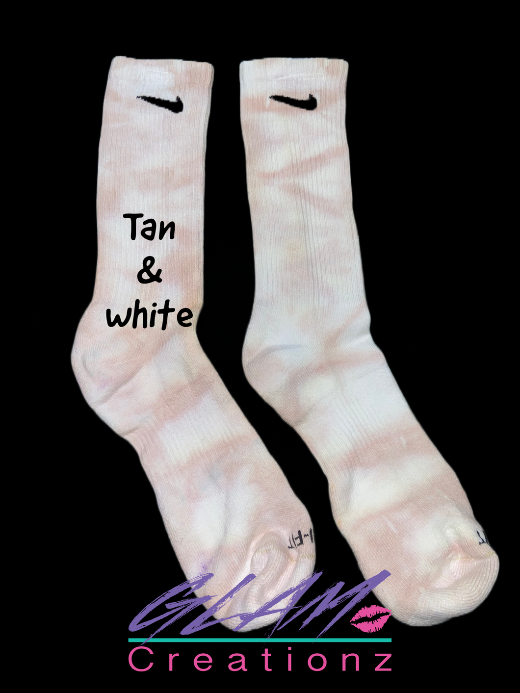 Glam (Inspired) Merch™ - Tan & White Tie-Dye Nike Socks