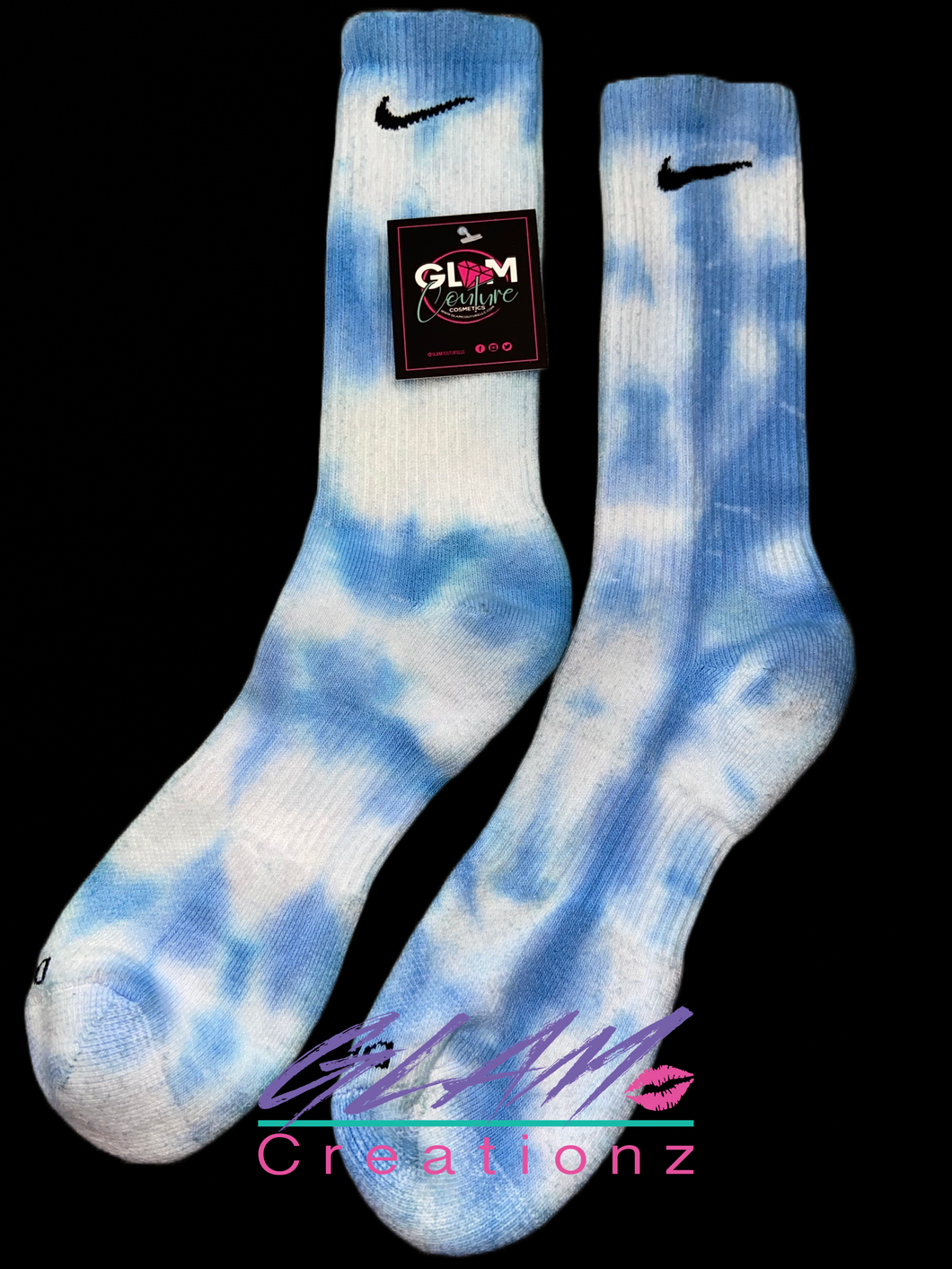 Glam (Inspired) Merch™ - Blue & White Tie-Dye Nike Socks