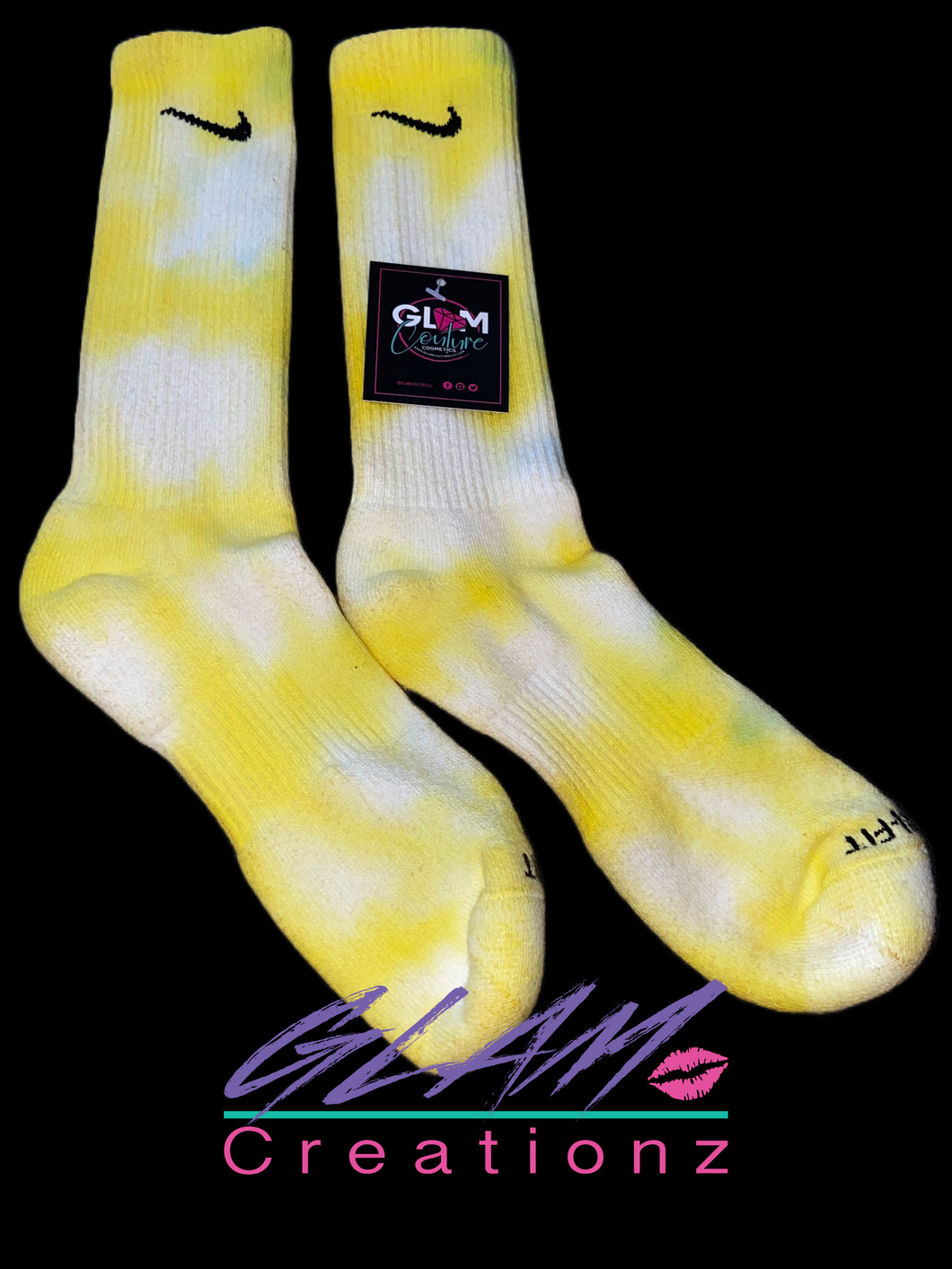 Glam (Inspired) Merch™ - Yellow & White Tie-Dye Nike Socks