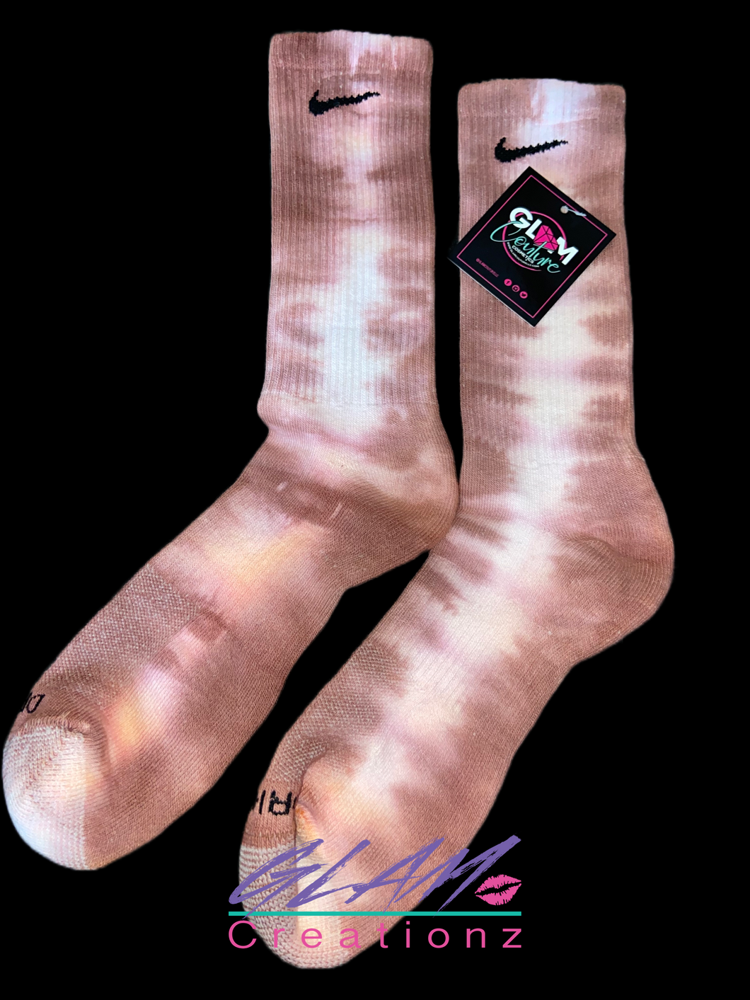 Glam (Inspired) Merch™ - Brown & White Tie-Dye Nike Socks